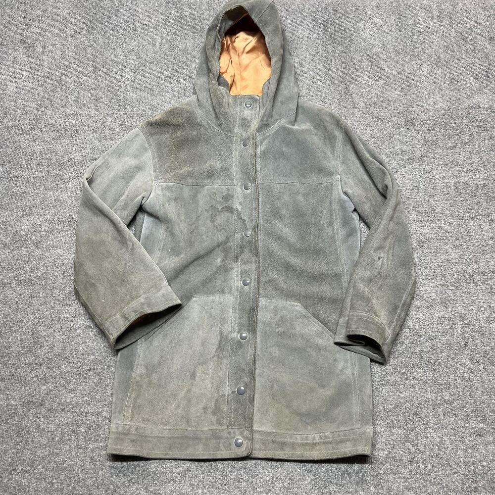 Vintage Gassy Jack Coat Womens Large Gray Suede Hooded Parka Lined Western